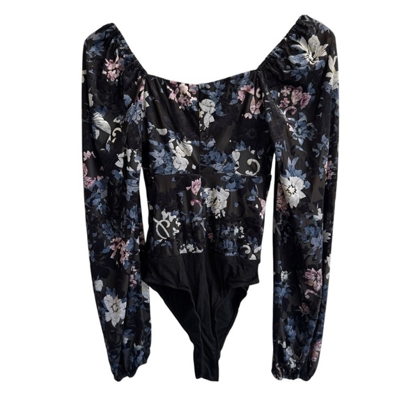 Lulus Divine Radiance Black Floral Burnout Velvet Long Sleeve Bodysuit, Size XS - Picture 9 of 10